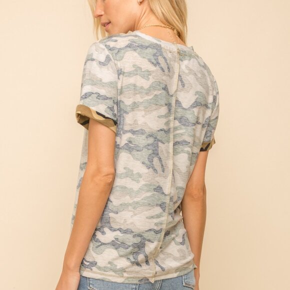 HEM & THREAD Misty Camo Crew Neck Tee | Soft Brushed Cotton Camo T-Shirt - Picture 2 of 8